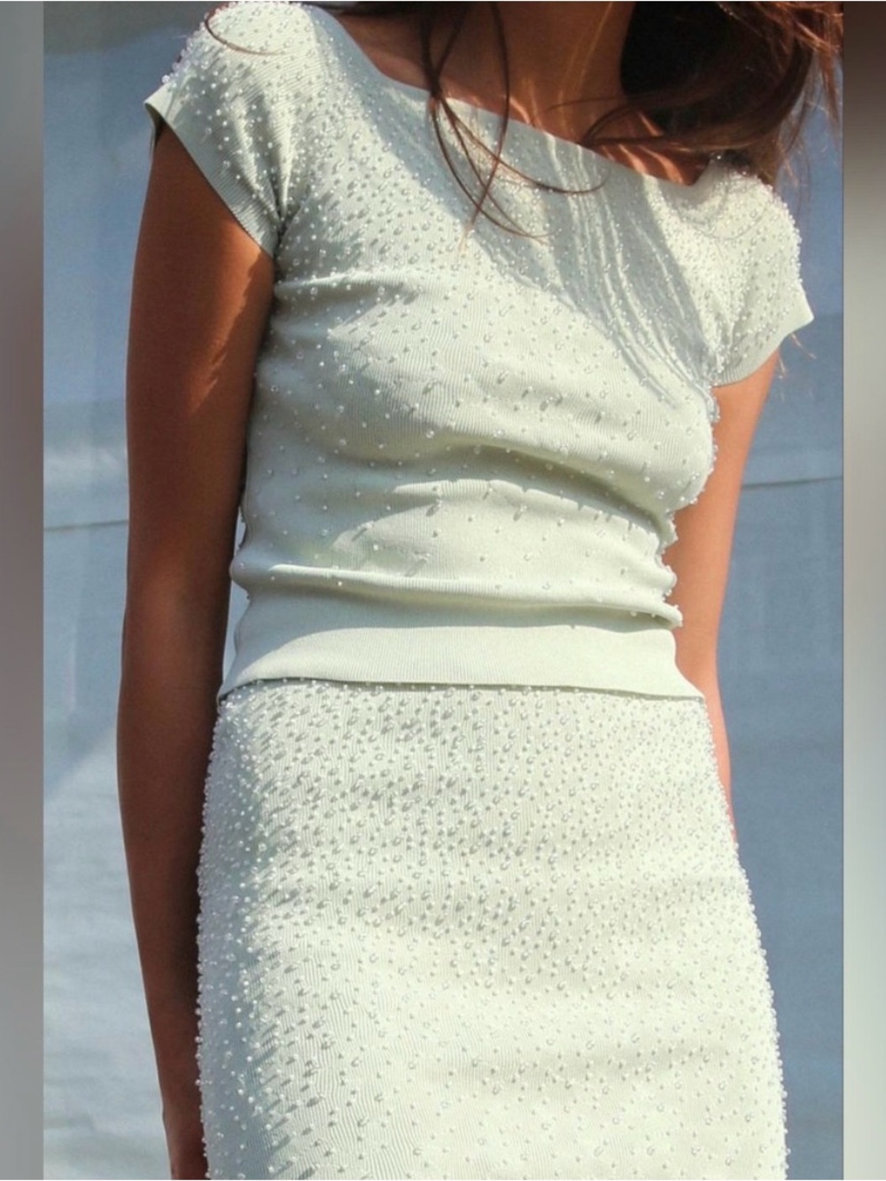 Zara Beaded Light Mint Top